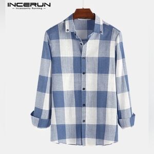 Blue White Plaid Button Up Shirt Men’s XXL Lightweight Casual